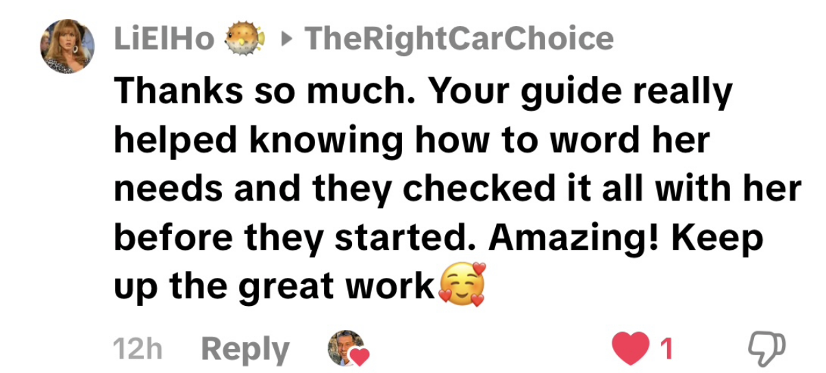 Customer feedback about the handbook wording and support being checked before the test